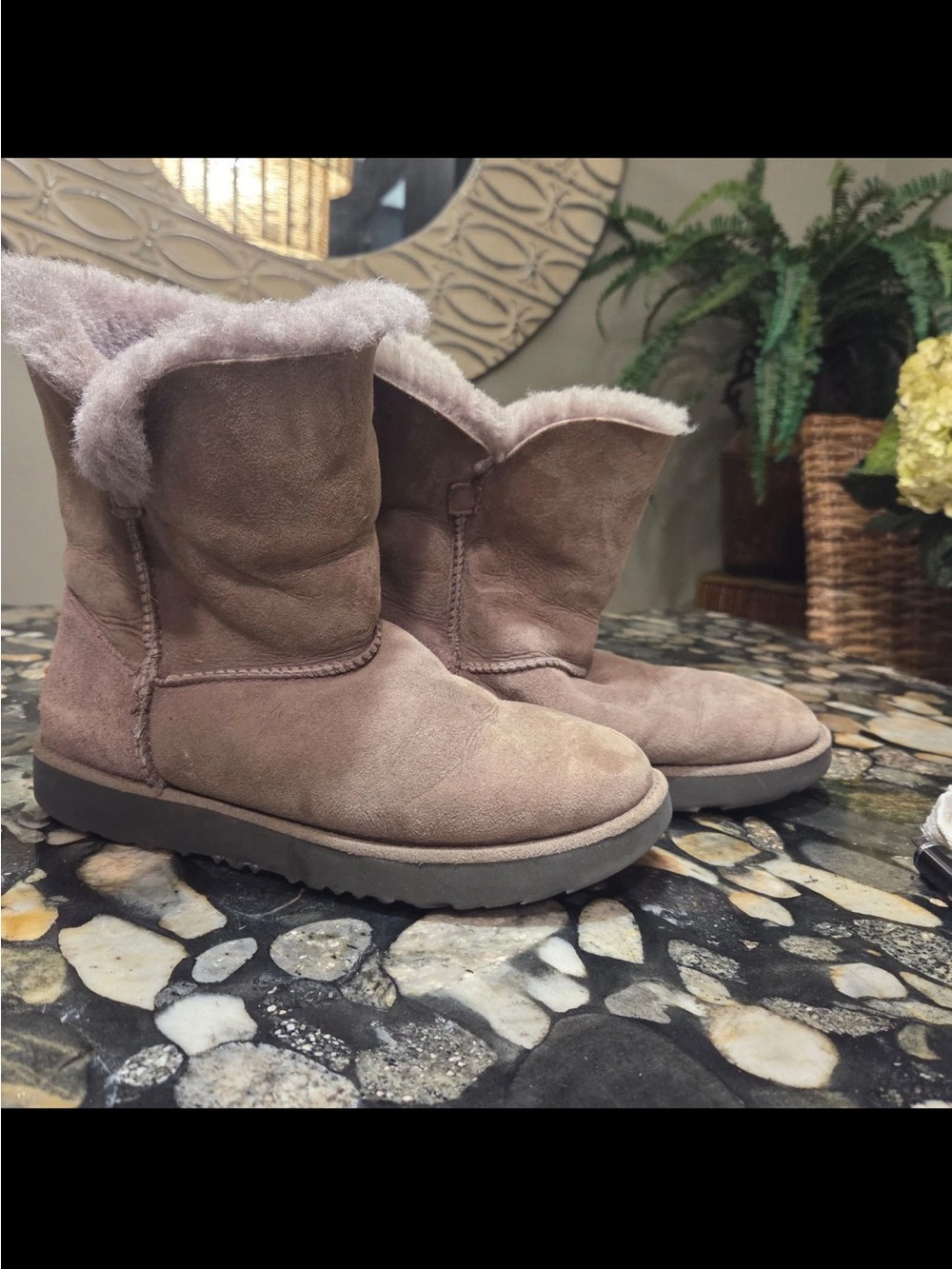 UGG Women's Short Shearling-Lined Suede Boots - Taupe - Picture 2 of 10